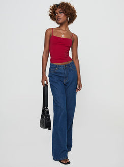 front view of model wearing Princess Polly Elissa Top Red Sleeveless Square Neck 