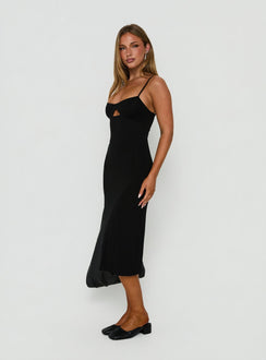 Evendra Midi-Kleid mit V-Ausschnitt und Cut-Outs in Schwarz