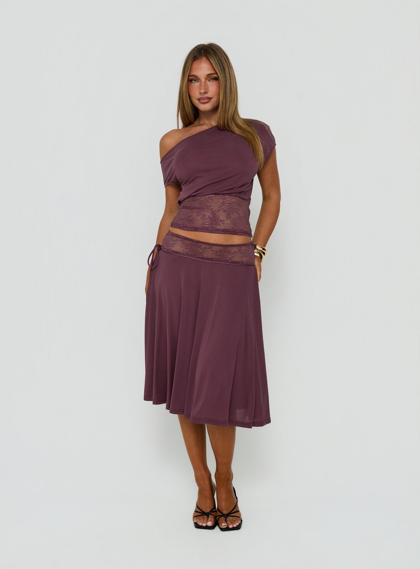 Marienna One-Shoulder-Spitzenoberteil Pflaume