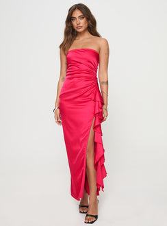 front view of model wearing Princess Polly Callita Strapless Maxi Dress Red Straight Neck 