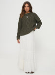 front view of model wearing Princess Polly Anaya Oversized Sweater Olive Long 