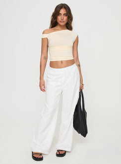 front view of model wearing Princess Polly Unfair Pants White Mid Rise 