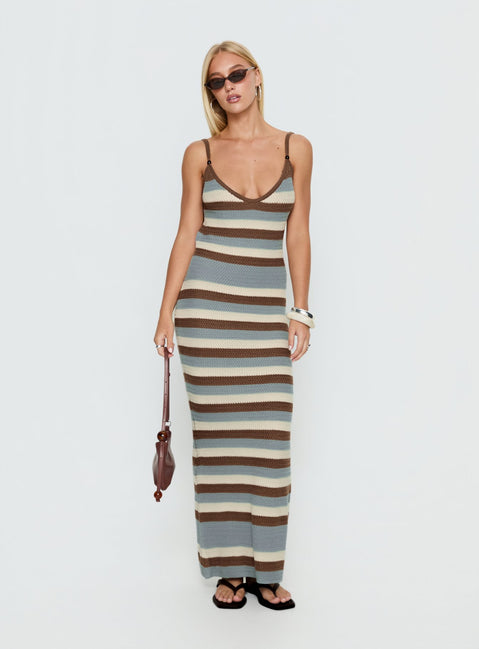 Leylana Scoop Knitted Maxi Dress Blue / Brown Stripe