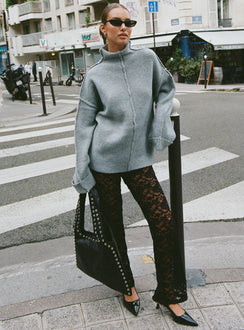 front view of model wearing Princess Polly Lachlynn Oversized Knit Sweater Charcoal Marle 