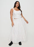   front view of model wearing Princess Polly Cherry On Top Maxi Skirt White Floral Curve Maxi 