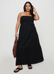 front view of model wearing Princess Polly Osment Maxi Dress Black Curve Straight Neck 