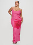 front view of model wearing Princess Polly Knox Maxi Dress Hot Pink Floral Curve Scoop Neck 