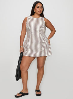 Yumiko Romper Brown Stripe Curve