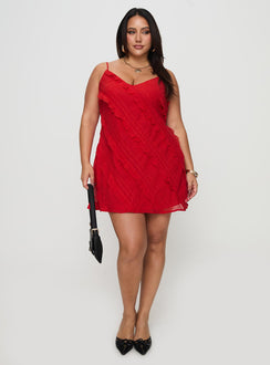 front view of model wearing Princess Polly Lars Mini Dress Red Curve Plunger 