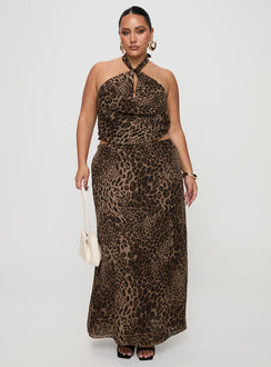   front view of model wearing Princess Polly Eleganza Maxi Skirt Leopard Curve Maxi 