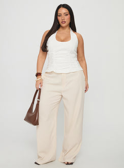 front view of model wearing Princess Polly Irresistible Wide Leg Pant Cream Curve High Waisted Pants 