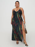 front view of model wearing Princess Polly Feather Maxi Dress Multi Curve Plunger 