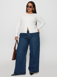 side view of model wearing Princess Polly Lauraine Cardigan White Curve regular 