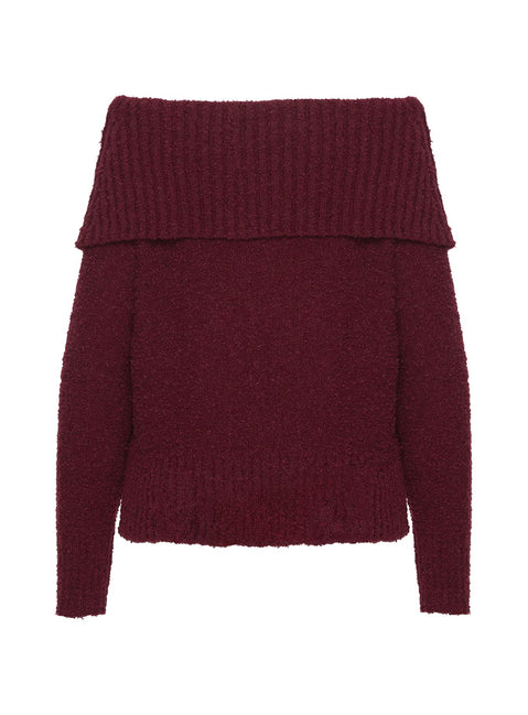 product Princess Polly Parkley Boucle Off The Shoulder Sweater Burgundy Long 
