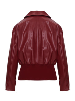 Radio On Blast Faux Leather Bomber Jacket Red