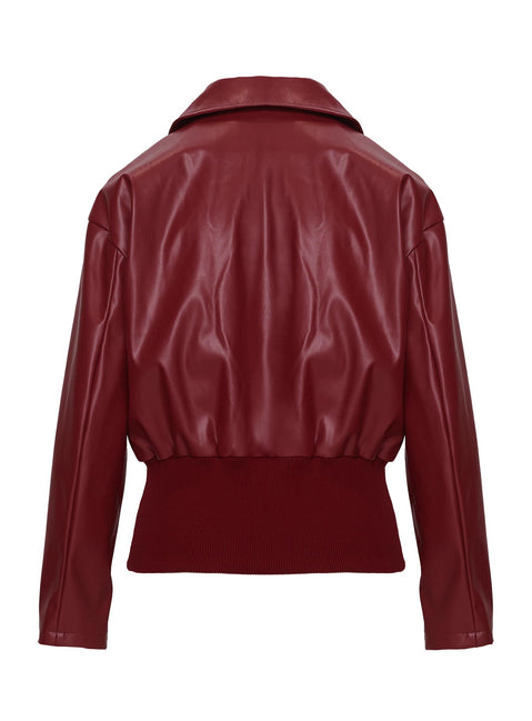 Radio On Blast Faux Leather Bomber Jacket Red