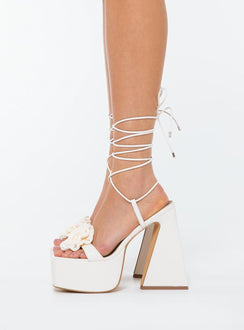 Aimer Flower Strappy Platform Heels Ivory