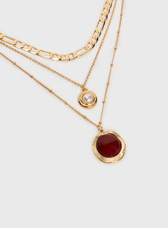 Necklace Three-tiered style, gold-toned, gemstone & pearl detail Princess Polly Lower Impact Necklace Three-tiered style, gold-toned, gemstone & pearl detail Princess Polly Lower Impact 