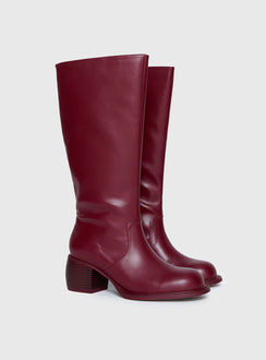 Ella Knee High Boots Burgundy