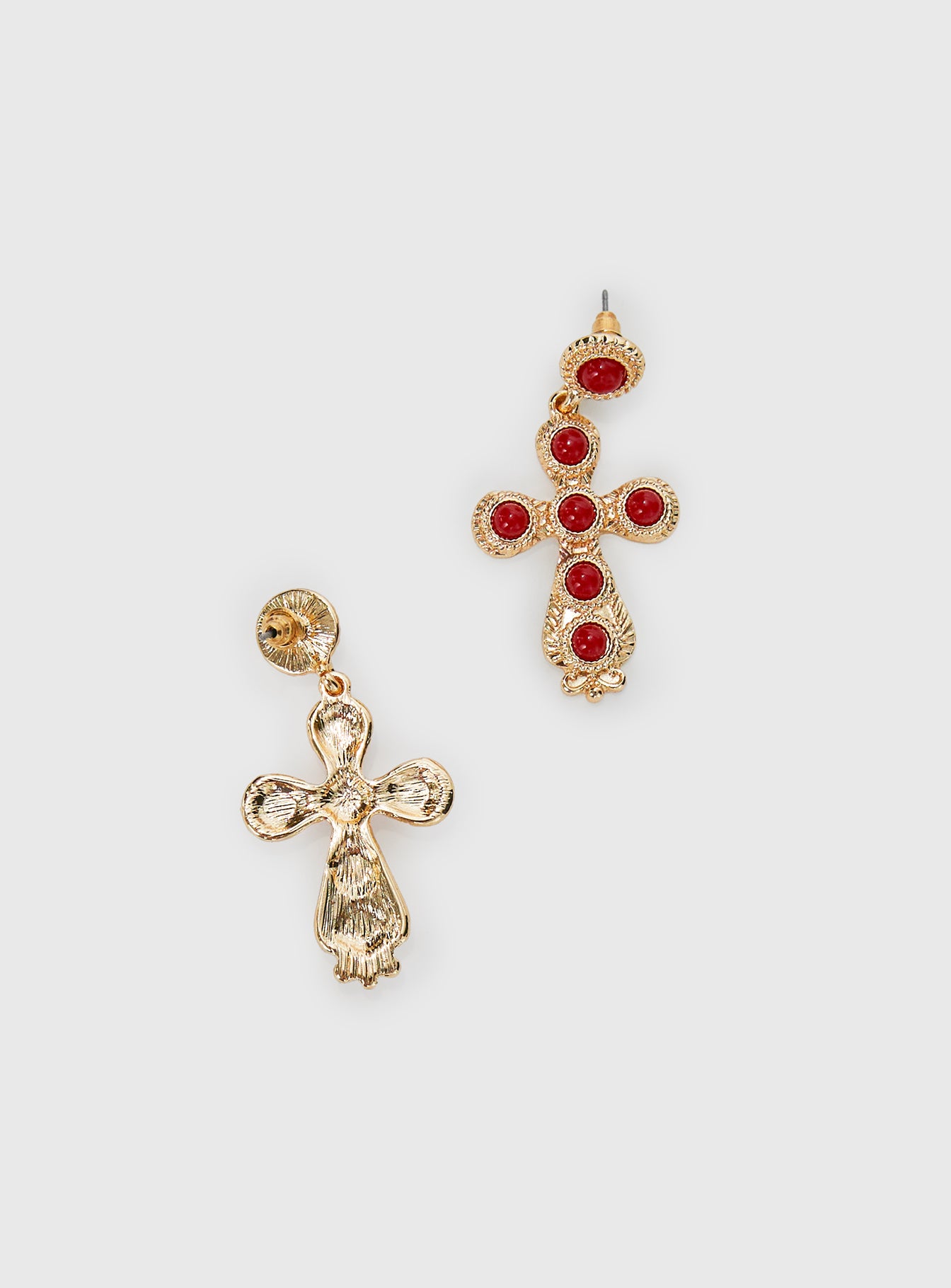 Oakwood Cross Earrings Gold / Red