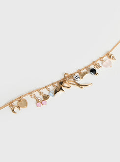 Antiqued Charm Necklace Gold