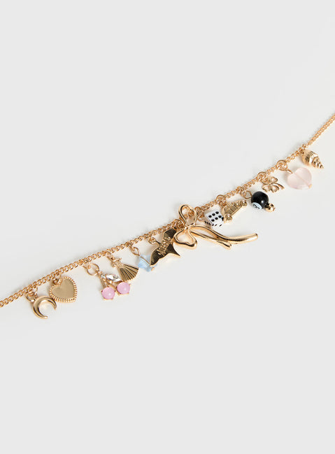 Antiqued Charm Necklace Gold