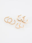 Gold-toned earring pack Set of 3 pairs, hoop design, stud fastening