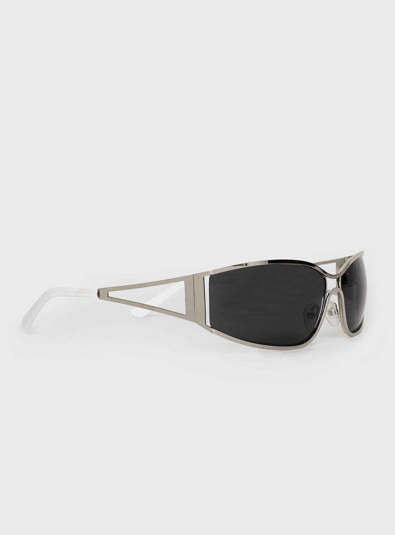 Silver-toned sunglasses Metal frame, brown tinted lenses, silicone nose pads