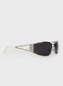 Silver-toned sunglasses Metal frame, brown tinted lenses, silicone nose pads