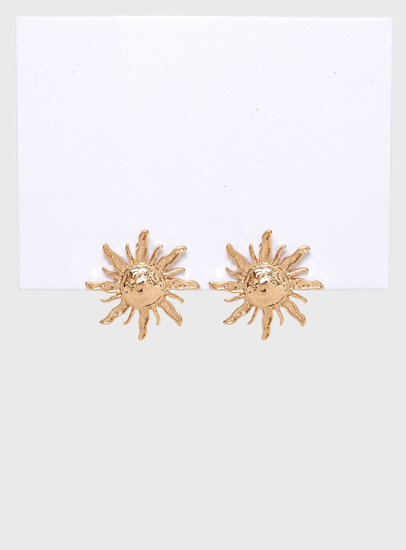 Gold-toned earrings Sun design, stud fastening, heavyweight