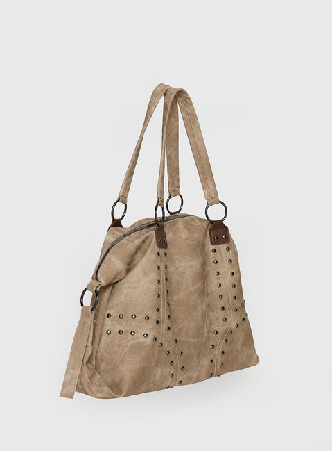 Brittin Stud Detail Shoulder Bag Beige