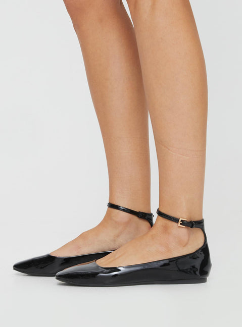 Faux leather ballet flats Single ankle strap with buckle fastening, square toe, padded footbed