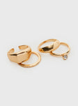 Gold-toned ring pack Pack of four, lightweight, diamante detail