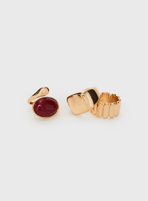 Gold-toned ring pack Pack of three, chunky style, gemstone detail Princess Polly Lower Impact