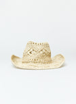 Cowboy hat Woven straw look  Adjustable drawstring Mouldable brim  Adjustable inner band 