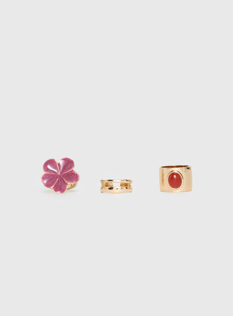 Rosellah Ring Set Gold / Pink
