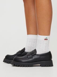 Faux leather platform loafers Slip-on design, padded footbed, treaded sole, rounded toe