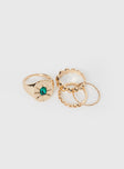 Gold-toned ring pack Thin bands, lightweight, gemstone detail