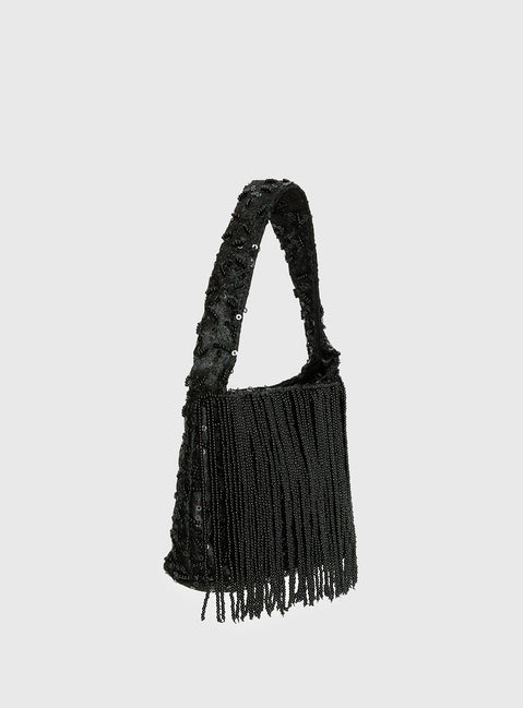 Kiss Goodbye Beaded Tassel Bag Black