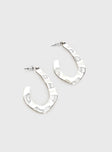 Earrings Silver-toned earrings, hoop design, stud fastening 