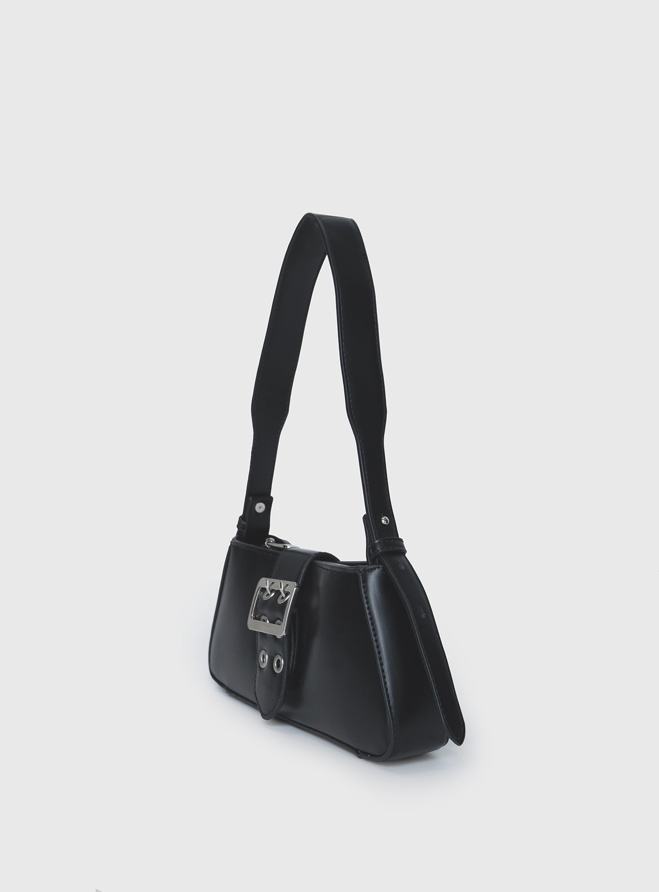 Shoulder bag Press button fastening, buckle detail, zip fastening, internal slip pocket, flat base, adjustable & removable strap