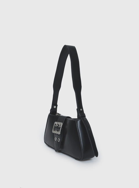 Shoulder bag Press button fastening, buckle detail, zip fastening, internal slip pocket, flat base, adjustable & removable strap