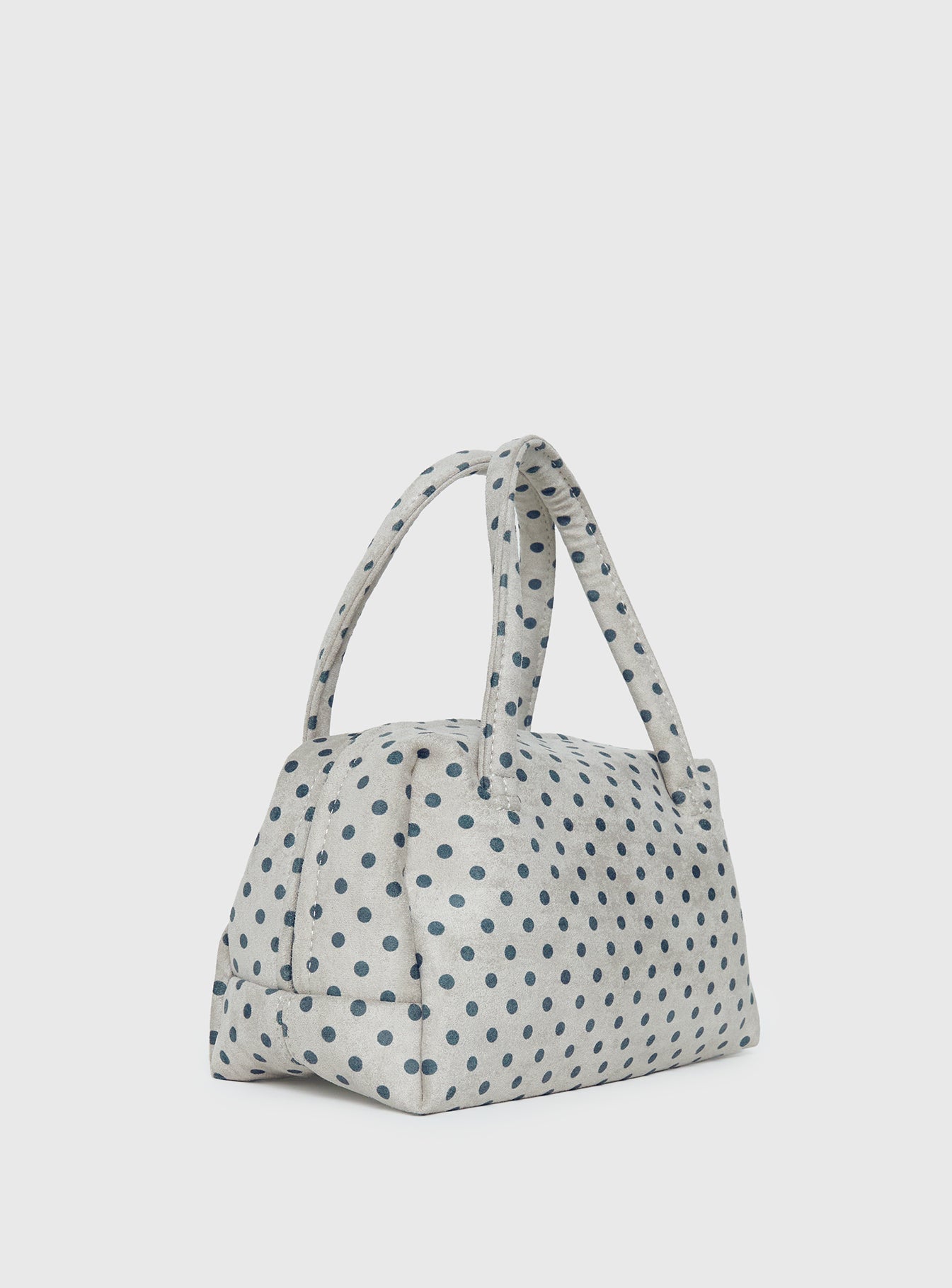 Luellah Faux Suede Boston Bag White / Grey Polka Dot
