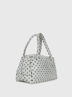 Luellah Faux Suede Boston Bag White / Grey Polka Dot