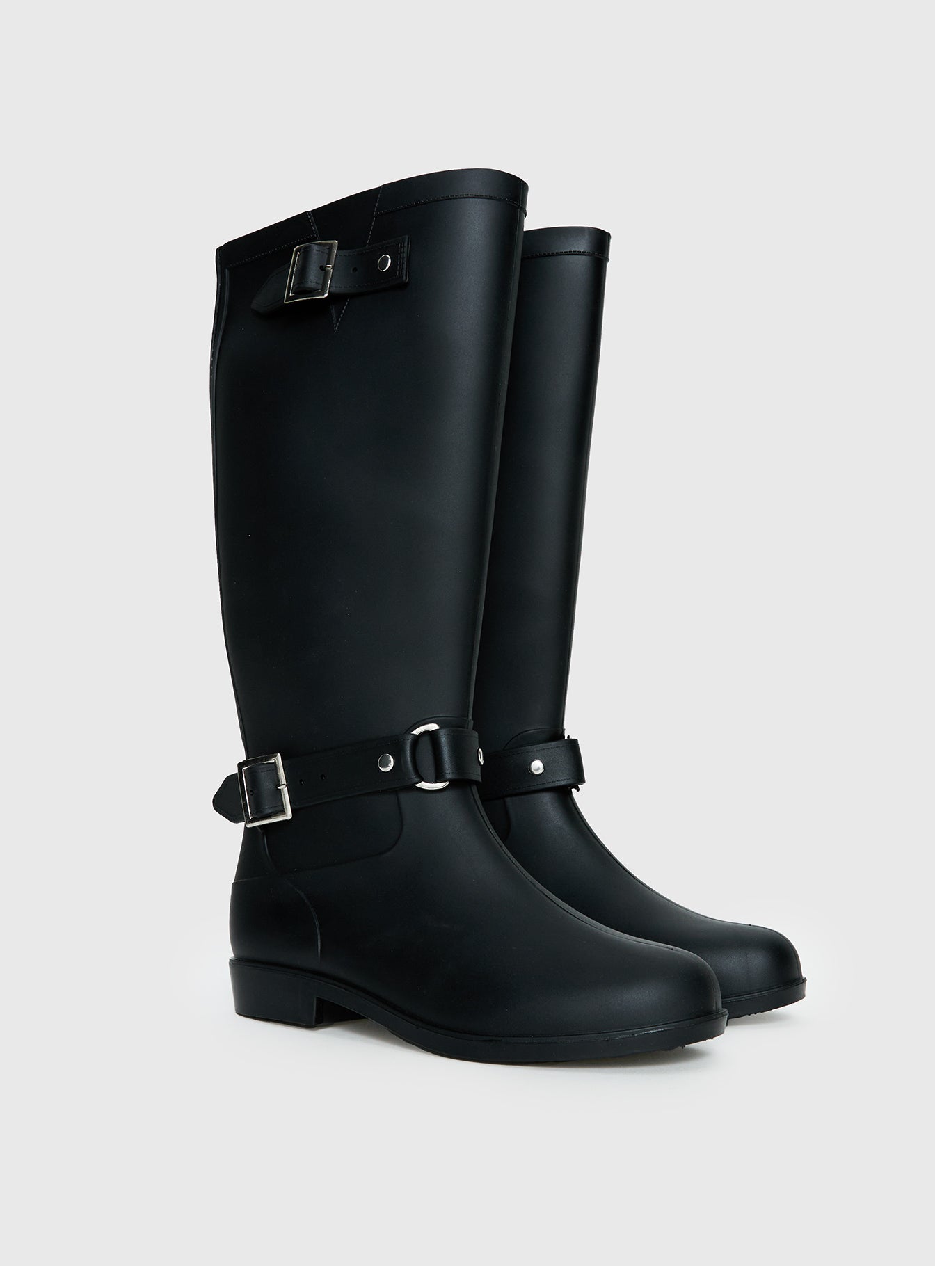 Elvera Buckle Detail Rubber Gumboots Black