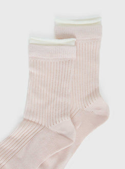 Daliar Contrast Trim Socks Pink