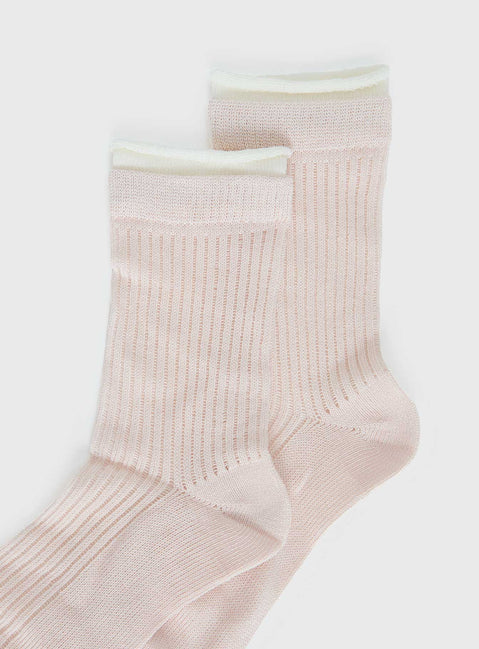 Daliar Contrast Trim Socks Pink