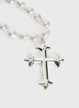 Pearl necklace Silver-toned cross charm, lobster clasp fastening Princess Polly Lower Impact