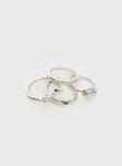 Silver-toned ring pack Set of four, pearl detail, lightweight