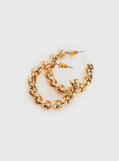 Gold-toned earrings Twist design, stud fastening, hoop look